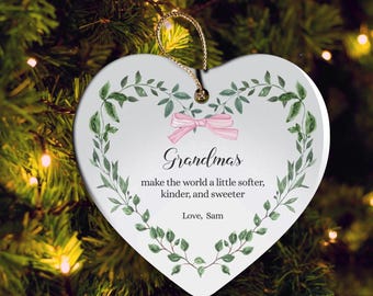 Personalized Ornament for Grandma, Porcelain Heart Ornament, Gift from Grandkids, Grandma Birthday Gift,  Birthday or Mother’s Day Gift