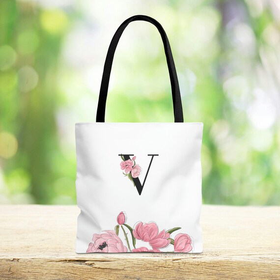 V Monogram Tote Bag Gift for Mom Women s Tote Bag Girls Tote Bag Personalized Bag Custom Initial Bag Mother s Day Gift Stylish Tote Etsy