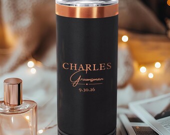 Personalisierter Trauzeuge oder Trauzeuge Becher, CustomTumbler für Hochzeitsfeier, gravierter Becher, schwarzer Becher, Vater des Bräutigams, Reisebecher
