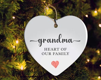 Heart ornament for Grandma, Heart of Family, Porcelain Heart Ornament, Hanging Heart Decoration, Grandma Birthday Gift, Thank You Keepsake