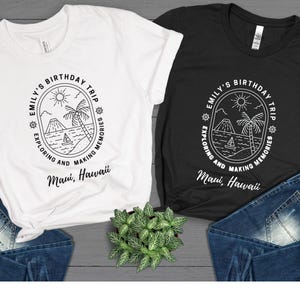Strand Geburtstagsurlaub Shirt, benutzerdefinierte Reise T-Shirt für Familie und Freunde, passendes Kreuzfahrt Urlaub T-Shirt, personalisierte Frühlingsferien 2025