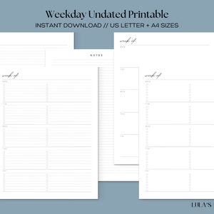 May include: Printable weekly planner with a simple design. The planner has a section for notes and a section for each day of the week. The text "Week of" is at the top of the planner.