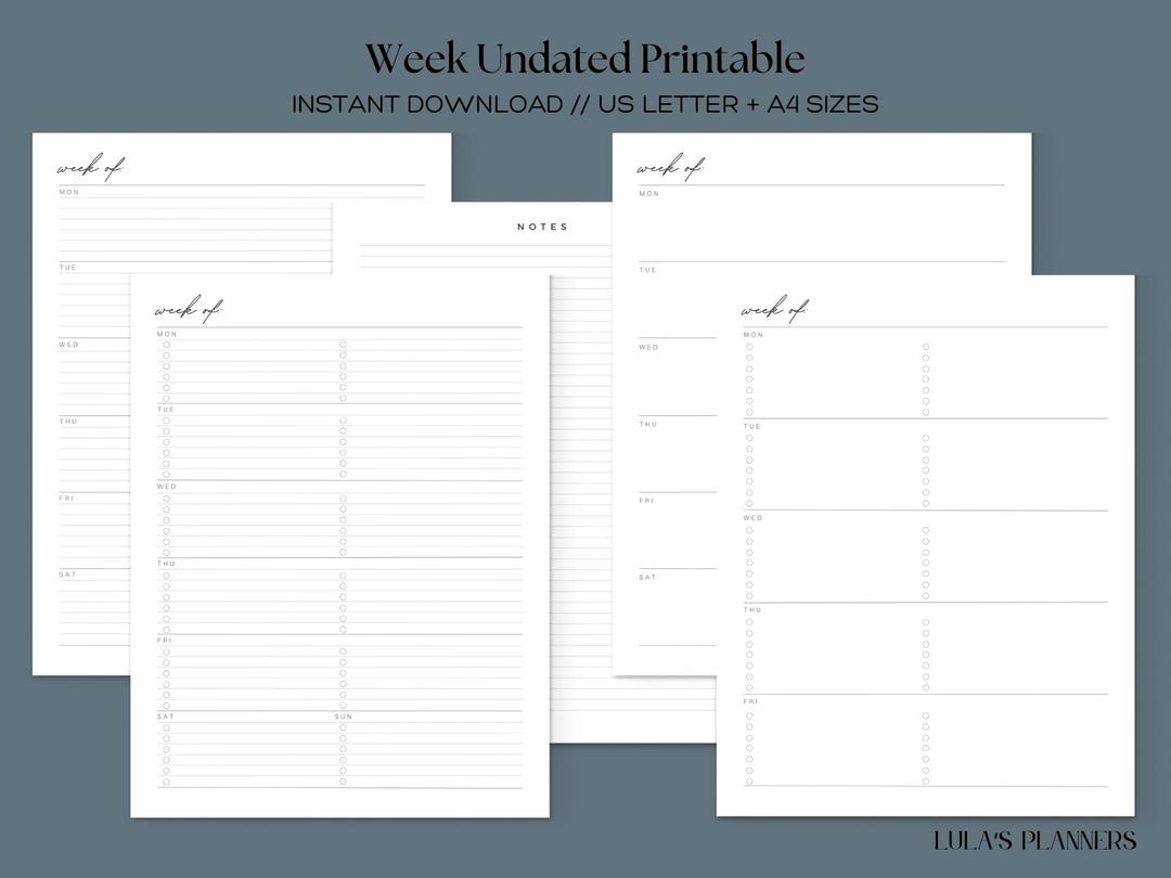 Undated Week Undated Week, Sunday-saturday, Full Week Planner Printable, Lined and ...