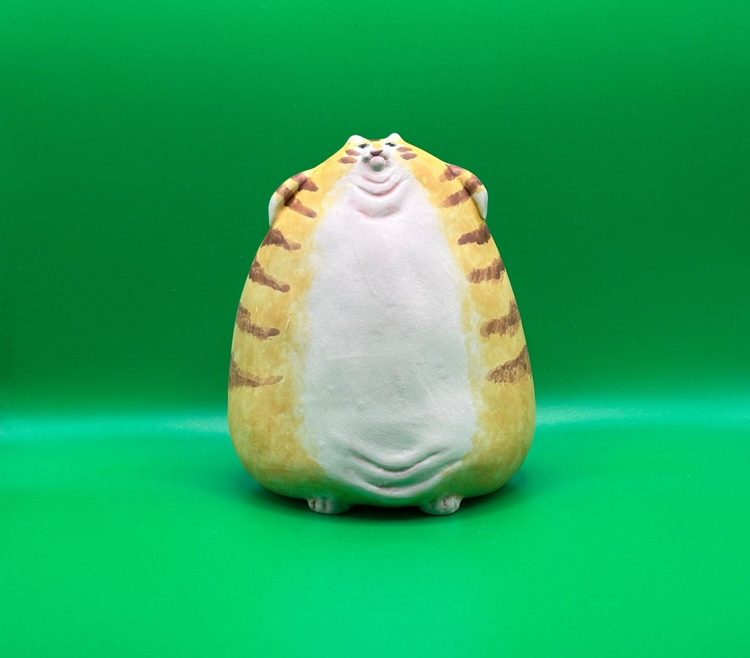 Cat Sculpture Chubby Ginger Cat With Dual Triple Chins Great Unique cat-sculpture-chubby-ginger-cat-with-dual-triple-chins-great-unique