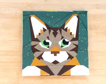 Brown Tabby Close Up Quilt Block Pattern 10x10" Foundation Paper Piece FPP