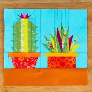 Piccola pianta spinosa Quilt Block Pattern Foundation Paper Piece FPP pianta da appartamento in vaso quadrato 10x10" Cactus e Aloe