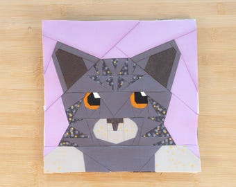 Tabby Kitten Close Up Quilt Block Pattern 10x10" Foundation Paper Piece FPP