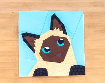 Siamese Kitty Close Up Quilt Block Pattern 10x10" Foundation Paper Piece FPP