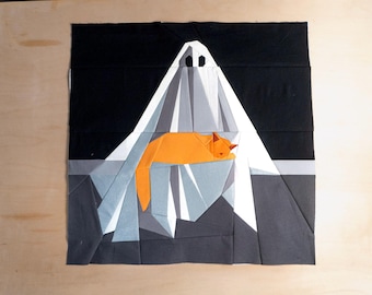 Ghost Lap Cat Quilt Block Pattern 20x20" Foundation Paper Piece FPP  spooky halloween