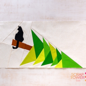 Modello di blocco trapunta Tree Toppler Kitty 10x20" - Pezzo di carta di fondazione