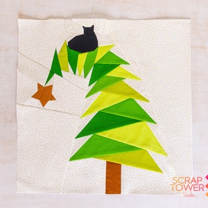Tree Topper Kitty Quilt Block Pattern 14x14" - Foundation Paper Piece