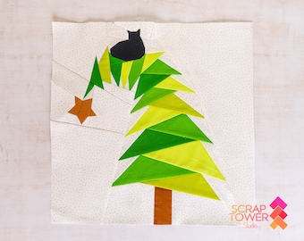 Tree Topper Kitty Quilt Block Pattern 14x14" - Foundation Paper Piece