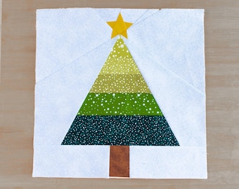 Catless Christmas Tree Quilt Block Patterns 8x8, 10x10, 12x12 & 14x14" Foundation Paper Piece FPP Stripey Christmas tree with star topper