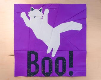 Jump Scare Kitty Quilt Block Pattern 20x20" Halloween Foundation Paper Piece FPP