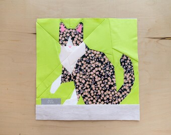 Empty Dish Kitty Quilt Block Pattern 14x14" Foundation Paper Piece FPP Hungry cat is starving