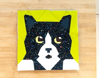 Tuxedo Kitty Close Up Quilt Block Pattern 10x10" Foundation Paper Piece FPP