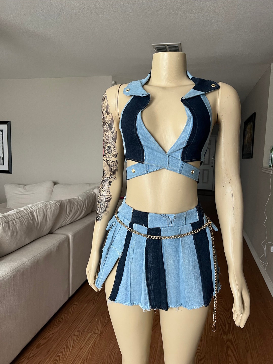 Elegant Denim Skirt Set