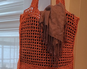 Orange crochet bag, handmade shoulder bag, crochet shoulder bag, knitted bag, gift for her, womens hadmade bag, beach bag, crochet tote bag
