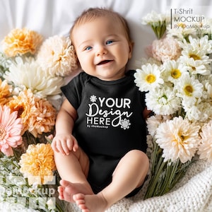 Black Baby Newborn Onesie Mockup, Black Bella Canvas 100B , infant Baby Bodysuit Mockup, Baby shower onesie mockup, Spring mockup newborn