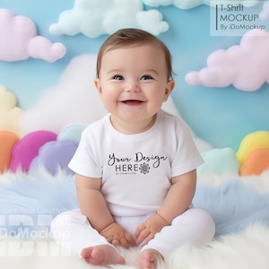 Maquette de chemise bébé pour enfants, toile Bella blanche 3001b, maquette de t-shirt, maquette de t-shirt bébé, t-shirt blanc pour tout-petit, t-shirt tendance pour enfants