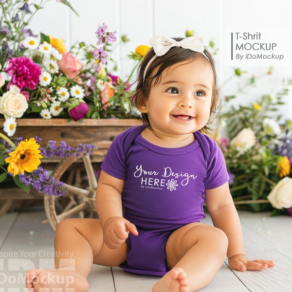 Purple Baby Newborn Onesie Mockup, Pro Purple Rabbit Skins 4424, Purple infant short sleeve  Bodysuit Mockup, Toddler Purple onesie  Boho