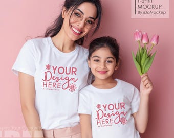 Mama und ich Mockup, Familie Tshirt Mockup, weißes Hemd Mama Mädchen Kinder Familie Mockup, weißes Bella Canvas 3001 T-Shirt, Mama und Mini Tshirt