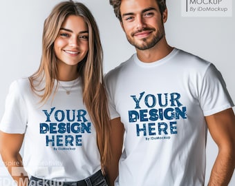 Couple white Bella Canvas 3001 Tshirt mockup, couple model Tshirt Mock up, Simple white Tshirt Mock up for anniversary love