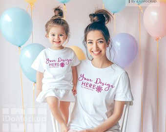 Mommy and me Mockup, Family Tshirt mockup, White shirt Mom Kids Family Mockup, White Bella Canvas 3001 T-shirt, Mama and mini Tshirt
