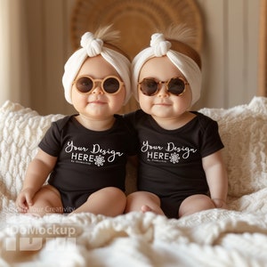 black Baby Newborn Onesie Mockup, twin couple baby bodysuit mockup, black Rabbit skins 4400, couple Bodysuit Mockup, Baby shower onesie