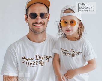 Papa und ich T-Shirt Mockup, Familie Tshirt Mockup, weißes Hemd Papa und Tochter Kinder Mockup, Bella Canvas 3001 T-Shirt Vatertagsmockup