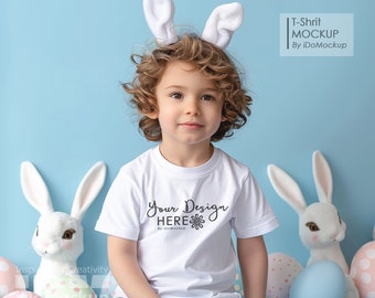 Easter white Tshirt kids Mockup, white Bella Canvas 3001T T-Shirt Easter Mockup baby toddler boy kids model white crewneck shirt mock up