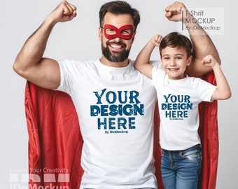 Mama und ich Shirt Mockup, Familie Tshirt Mockup, weißes Shirt Dad & Sohn Junge Kinder Mockup, weiß Bella Canvas 3001 T-Shirt Vatertagsmockup