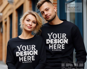 Mockup zwart sweatshirt voor koppels, Gildan 18000 (JPG)