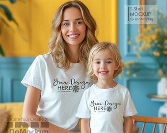 Mommy and me Mockup, Family Tshirt mockup, White shirt Mom Kids Family Mockup, White Bella Canvas 3001 T-shirt, Mama and mini Tshirt