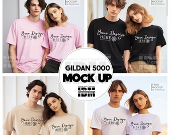 Couple Gildan 5000 tshirt mockup, couple tshirt Mockup for White, Black, Sand, Pink Gildan 5000 Mockups, Bundle couple Tshirt Mock up, Love