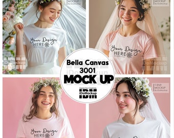 Bachelorette Mockup, Wit Roze Bella Canvas 3001 TShirt Mockup, bruid mockup, Valentijnsdag, Bruiloft mock up, wit overhemd bruiloft bruids