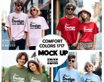 Couple Comfort Colors 1717 Tshirt mockup, couple Tshirt Moss Green, Blossom pink, Red, Chambray Blue Comfort Colors, Bundle couple tshirt