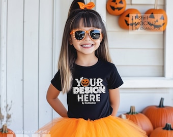 Halloween Kids T-Shirt Mockup, Black Bella Canvas 3001 (JPG File)