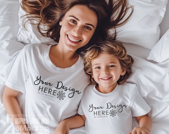 Mommy and me Mockup, Family Tshirt mockup, White shirt Mom Kids Family Mockup, White Bella Canvas 3001 T-shirt, Mama and mini Tshirt