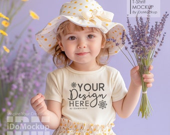 Kids Girl Baby shirt mockup, Natural Bella Canvas 3001 Tshirt Mockup, Baby Girl T-Shirt Mock up, kids Tshirt sweet lavender spring style