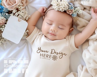 Baby Newborn Onesie Mockup, Natural Rabbit skins 4400 , infant Baby Bodysuit Mockup, Baby shower onesie mockup, Gift for welcome newborn