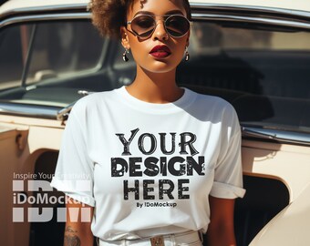 Black Model Mockup White Bella Canvas 3001, African American Mockup, Diverse Mockups, woman Mockups ,White Tshirt Cool lifestyle fashion