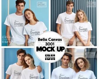 Couple White Bella Canvas 3001 Tshirt mock up, couple model Tshirt Mockup, Man and Woman Tshirt Mock up, Valentine  romance couple style