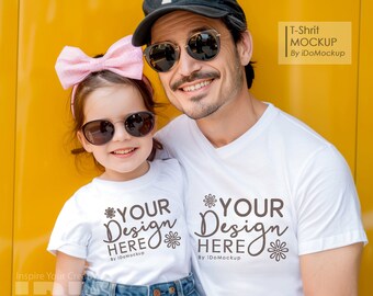 Papa und ich T-Shirt Mockup, Familie Tshirt Mockup, weißes Hemd Papa und Tochter Kinder Mockup, Bella Canvas 3001 T-Shirt Vatertagsmockup