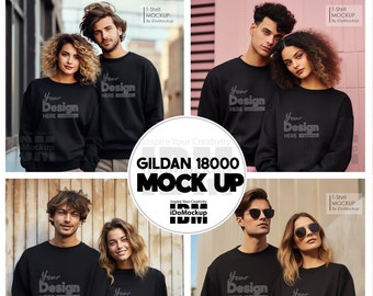 Paar Black Gildan 18000 Sweatshirt mock up, paar model Sweatshirt Mockup, Man en vrouw paar sweatshirt Mock up, Liefde romantiek koppel