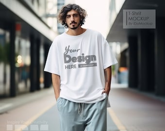 Maqueta de camiseta unisex White Comfort Colors 1717, moda masculina Maqueta de camiseta blanca extragrande, modelo de hombre, moda Street Cool