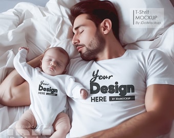 Papa und ich Hemd Mockup, Familien-T-Shirt Modell, weißes Hemd Papa Kinder Familie Mockup, weißes Bella Canvas 3001 T-Shirt, Vatertagsmodell