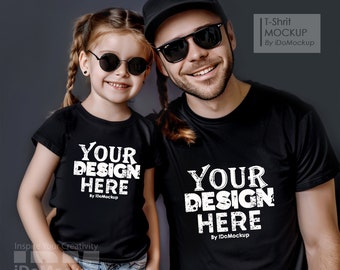 Daddy and me shirt Mockup, Family Tshirt mockup, Black shirt Dad Kids Family Mockup, black Bella Canvas 3001 T-shirt, Fathers day mock up