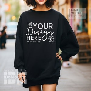 Black oversized sweatshirt mockup, black Gildan 18000 mockup, Black sweater model Mockup, Gildan black Mockup, Heavy Blend Sweater crewneck