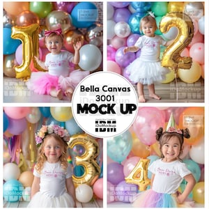 Maquette de chemise d'anniversaire pour enfants, maquette de t-shirt 3001 en toile Bella blanche de 1 à 5 ans, maquette de t-shirt bébé fille, t-shirt fête d'anniversaire pour tout-petit